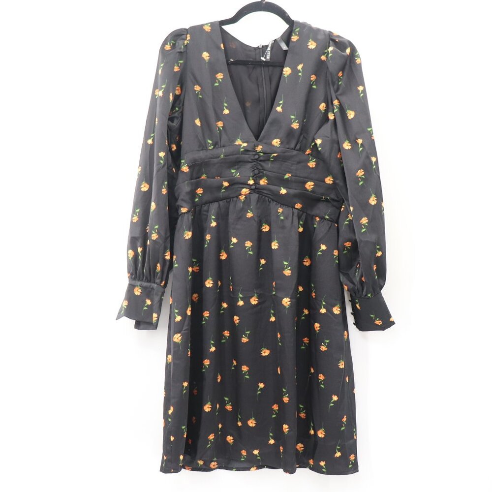 Elli White Size Large Black Floral Satin Dress